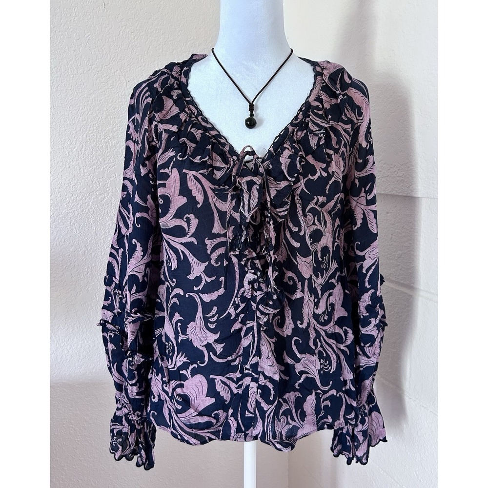 Anthropology Top Women's Size S Purple‎ Long Sleeve V-neck Paisley Boho Casual
